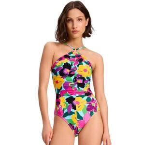 Kate Spade High Neck One Piece Swimsuit Orchid Bloom Size Large NWT $148 MSRP